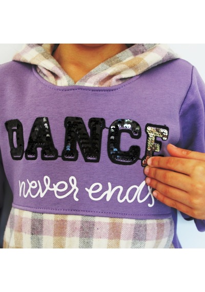 Milenawear by Milena Dance Nakışlı Cepli Kapüşonlu Kalın Kız Alt Üst Takım Mor
