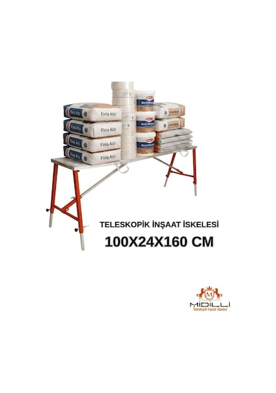 Alüminyum Gövdeli Çelik Ayaklı Teleskopik Katlanır İnşaat İskelesi - 400 Kg Taşıma Kapasitesi 100x24x160cm