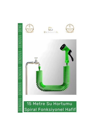 Hortum Profesyonel Bahçe Bakımı Esnek Dayanıklı 15 Metre Su Hortumu Spiral Fonksiyonel Hafif