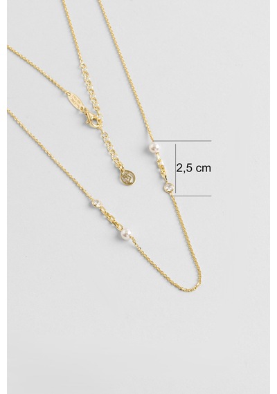 Lune İtalyan 18 Ayar Sarı Altın Kaplama 65 Cm Gümüş İnci Kolye