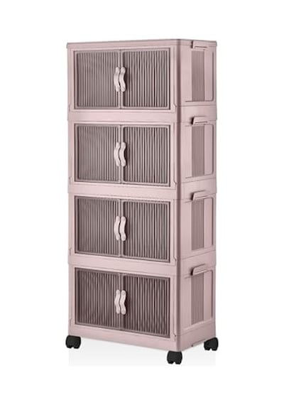 Deconox 4 Kat Portatif Organizer Tekerlekli Çok Amaçlı Katlanabilir Dolap, Kapaklı Düzenleyici Raf Mutfak, Banyo, Genç Odası, Garaj Ve Ardiye İçin Toparlayıcı Ünite, Stop Tekerlekli Pudra
