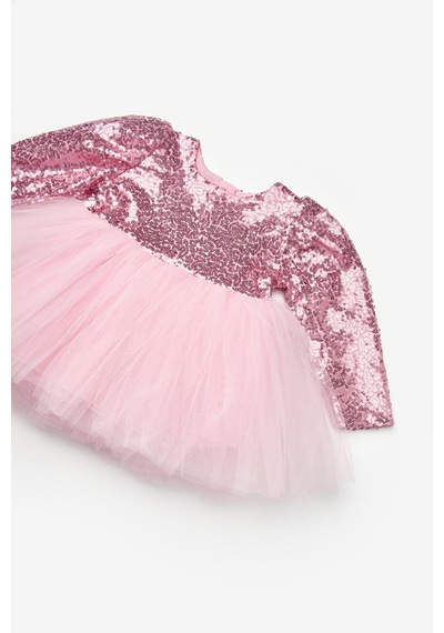 Le Mabelle Pembe Pullu Uzun Kollu Kız Bebek Elbise - Berry Pembe