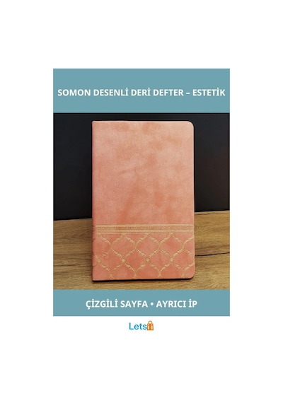 Somon Renkli Desenli Deri Defter 21x15 Cm 96 Yaprak Çok Renkli