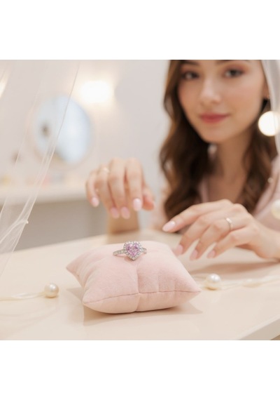 S'82 Ayarlanabilir Model Kadın Çelik Yüzük Toptan Çelik Takı, Pembe Zirkon Taşlı Gümüş Renk Bzs82