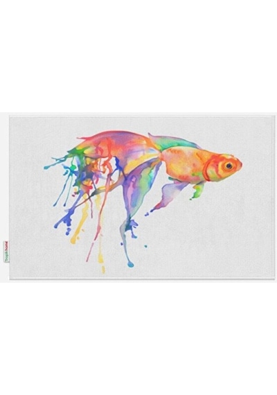 Balık Desenli 50x80 Dijital Baskılı Püsküllü Polyester Kaymaz Tab Çok Renkli