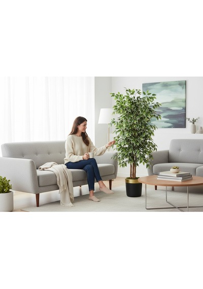 150 Cm Yapay Ficus Siyah Gold 30x30 Dekoratif Ağaç