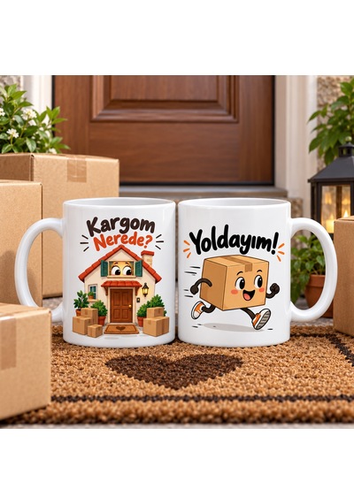 Bezos Kargom Nerede / Yoldayım 2'li Porselen Kupa Seti - Model 441 22 Çok Renkli