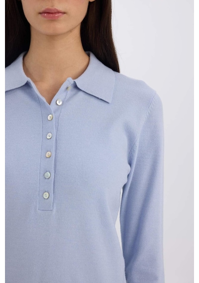 DeFacto Regular Fit Polo Yaka Basic Düz Triko Kazak D6259AX25SPBE250 Mavi