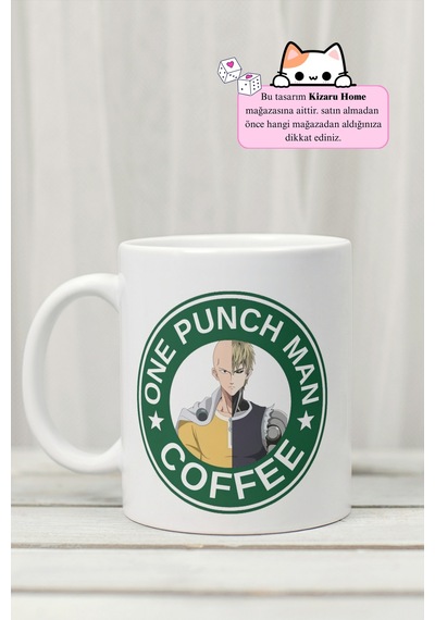 One Punch Man - One Punch Man Coffee Anime Tasarım Baskılı Porselen Kupa Bardak Beyaz