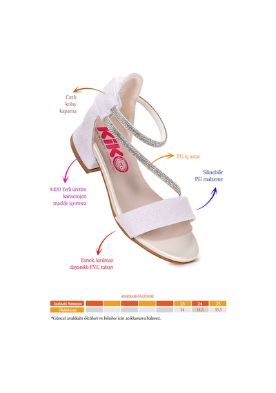 Kiko Kids Yada Kum Simli Kız Bebek 2 Cm Topuklu Sandalet Abiye Ayakkabı Sedef Sedef