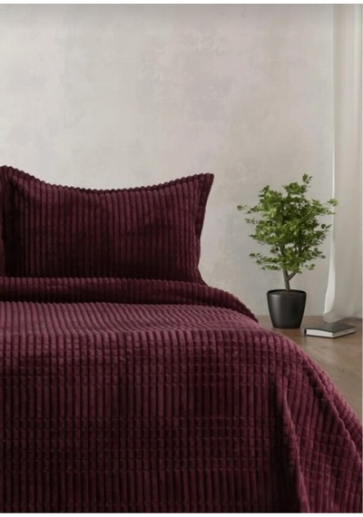 Handanca Merinos Modern Line 3 Parça Battaniyeli Yatak Örtüsü Mor