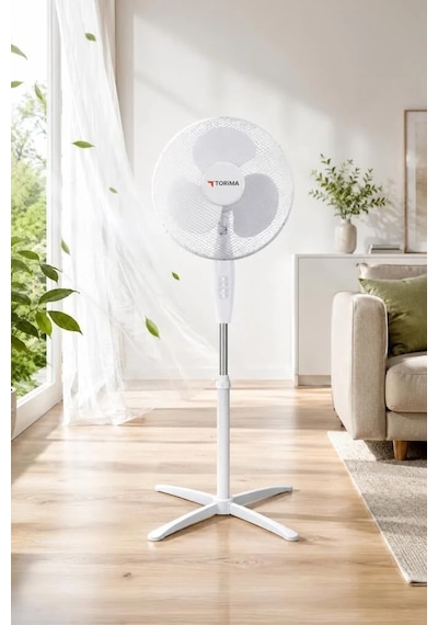 Premium Vantilatör 16 Inc 55w Fan Sf04 Beyaz Çalışma Alanı Hava Sirkülasyonu Etkili Rüzgar