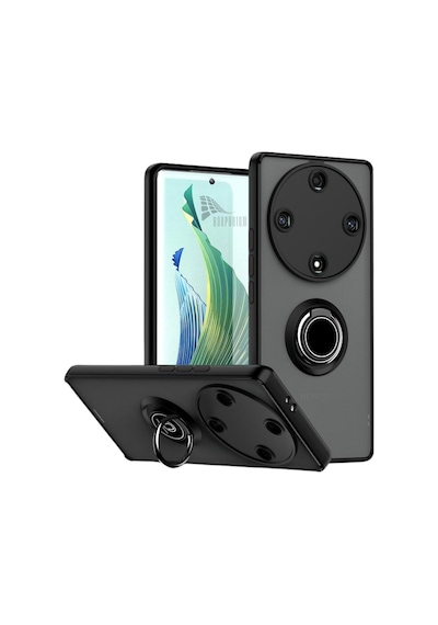 Honor X9b Uyumlu Kılıf Yüzüklü Standlı Extra Darbe Koruma Sert Silikon Kapak - Siyah Siyah