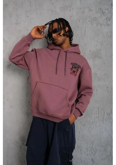 Veraura Lifestyle Erkek School Boy Baskılı Kapüşonlu Sweat - Gül Kurusu Gülkurusu