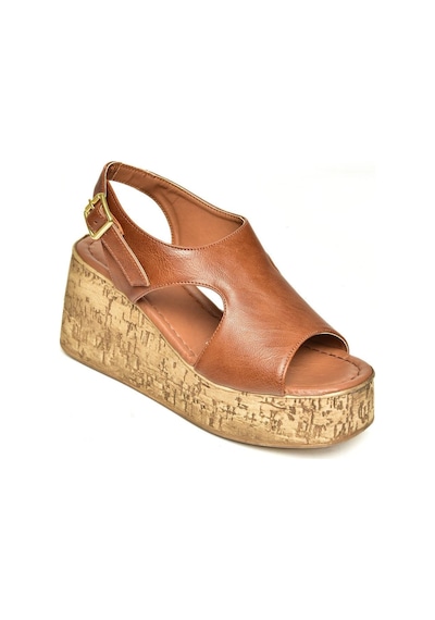 Fox Shoes U996755009 Taba Dolgu Topuklu Kadın Ayakkabı Taba-suni Deri Taba