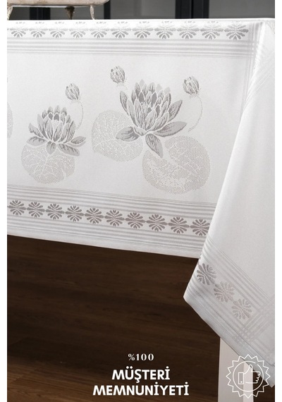 Nilüfer Lüx Jakar Kumaş Gri Masa Örtüsü Dikdörtgen 160x320 Cm - 1090 Çok Renkli