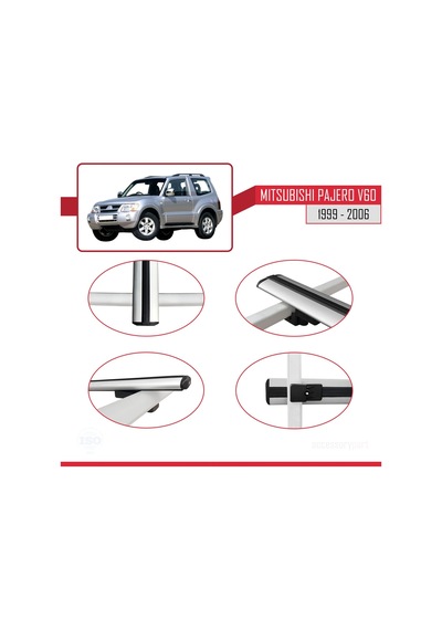 Mitsubishi Pajero V60 3 Kapı 1999-2006 Arası İle Uyumlu Basic Model Ara Atkı Tavan Barı Gri 3 Adet