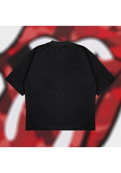 Tarzsokak A Bathing Ape X Rolling Stones Red Boxy Fit Oversize Unisex Tshirt Baskılı Tişör Siyah Tarzsokak A Bathing Ape X Rolling Stones Red Boxy Fit Oversize Unisex Tshirt Baskılı Tişör Siyah