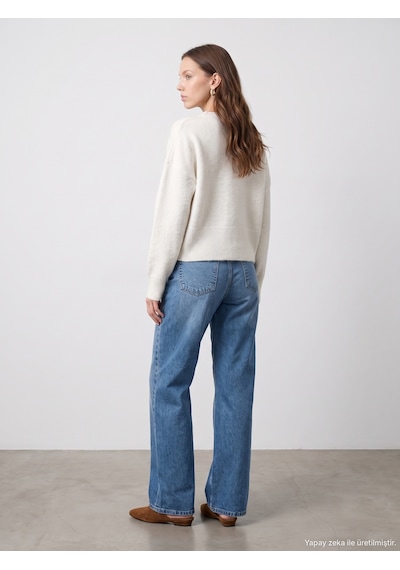 Dilvin 72374 %100 Pamuk Wide Leg Jean Mavi