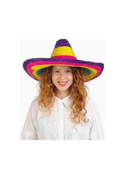 Sombrero Meksika Şapkası Renkli Örme Hasır Çocuk Boy 2 Yaş Mavi