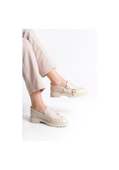 Sermoda Loafer Kadın Ayakkabı - Makosen Tokalı Casual Günlük Kadın Ayakkabı Ten Rugan