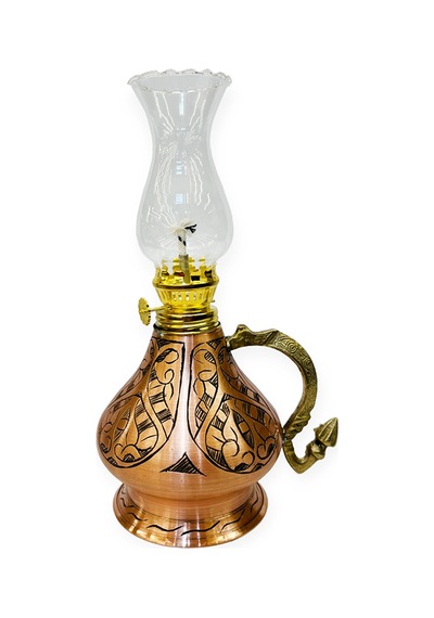 İşlemeli Bakır Gaz Lambası Küçük Boy, G10135