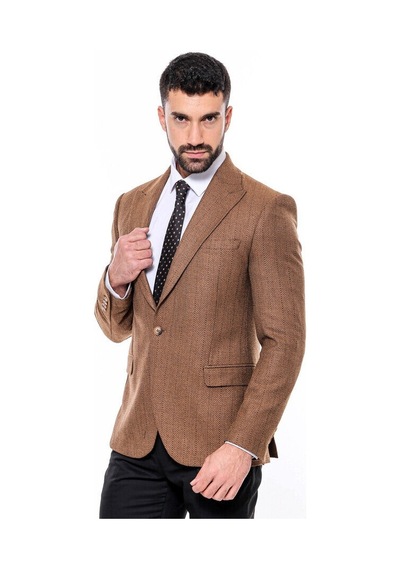 Wessi Slim Fit Desenli Açık Kahverengi Erkek Ceket Açık Kahverengi Wessi Slim Fit Desenli Açık Kahverengi Erkek Ceket Açık Kahverengi