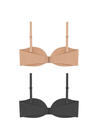 Cottonill Seamless Bra - Serina Balenli Lazer Kesim Yarım Dolgulu Push Up Straplez Kadın Sütyen 2'li Paket Çok Renkli