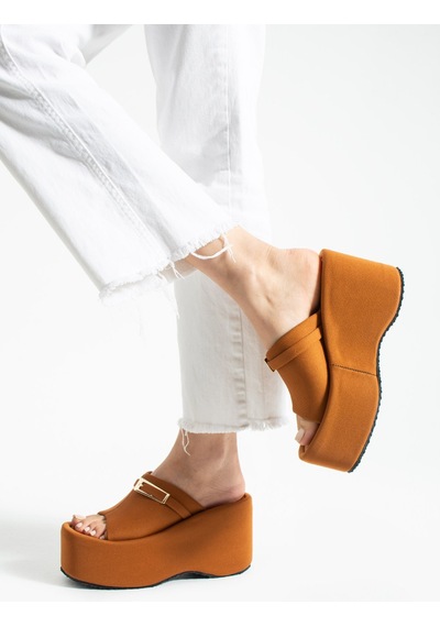 Dabab Shoes Lunara Kadın Taba 10 Cm Platform Topuk Tokalı Kalın Taban Terlik Sandalet