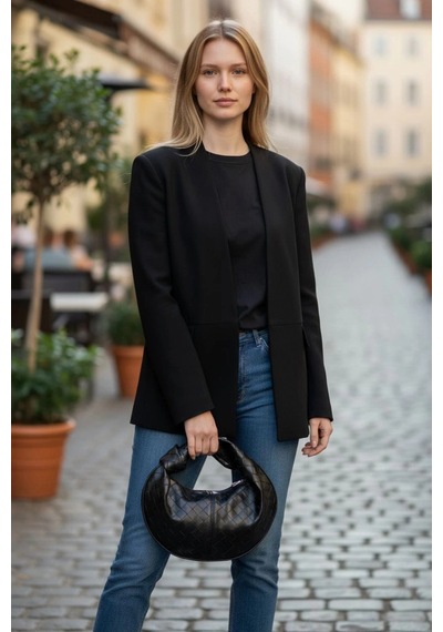 Glemix Helen Düğümlü Siyah Örgü Desen Trend Mini Kadın Bowl Bag Siyah Örgü Cilt