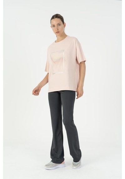 Maraton Comfort Kadın Bisiklet Yaka Pudra T-shirt Pudra