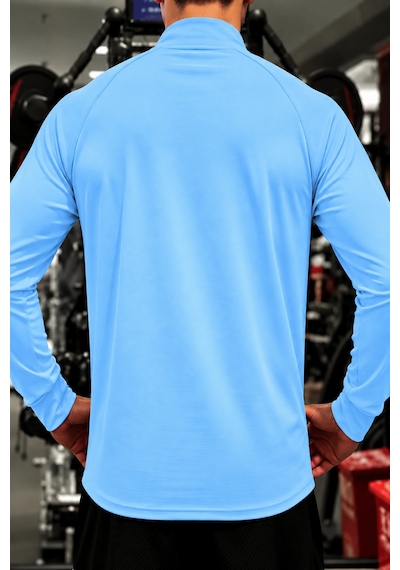 Genius Store Erkek Yarım Fermuarlı Compression Uzun Kol Spor Tişört Ve Fitness Tişörtü Dalgıç-uzun Mavi