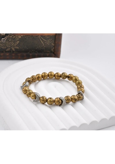 10 Mm Lav Taşı Doğal Taş Unisex Bileklik Bej