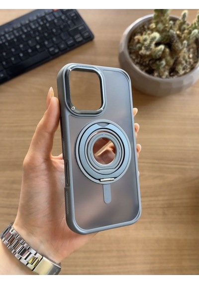 Apple iPhone Uyumlu 16 Standlı Ve Yüzüklü Magsafe Kılıf Soocase721 Gri