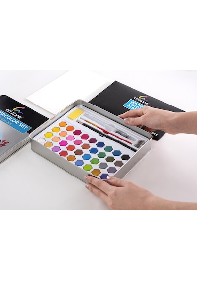 Tablet Sulu Boya Seti 36 Renk Metal Kutu + Fırça Ve Kağıt Hediyel