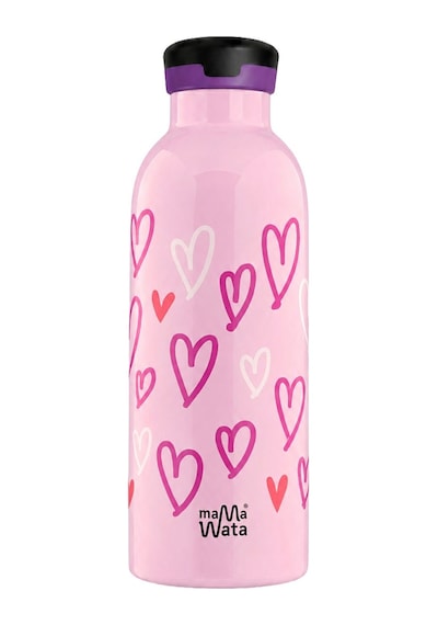 Mamawata Hearts Pipetli Çocuk Termos Matara 470 Ml Paslanmaz Çelik Sızdırmaz Yalıtımlı Suluk Açık Pembe