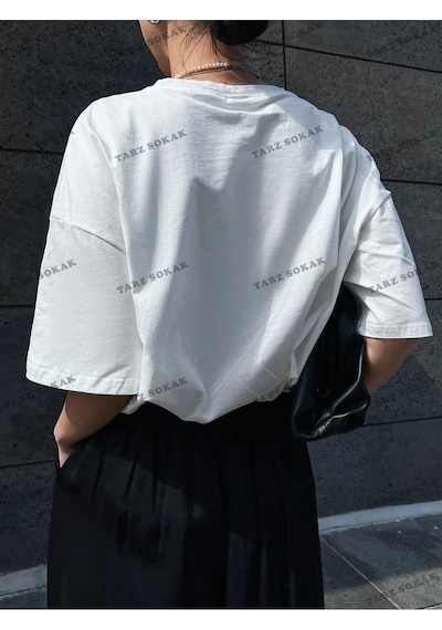 Adrift Energy Baskılı Oversize Kalıp Unisex T-shirt Beyaz