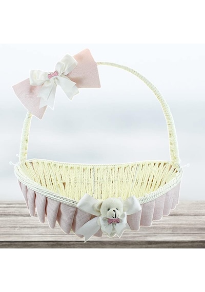 Saplı Oval Kumaş Sepet, 36 Cm, Orta Boy, Pembe Diğer
