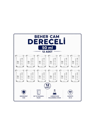 Beher Cam Dereceli 50 Ml 12 Adet