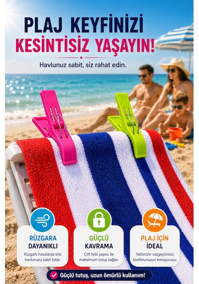 2'li Set Xl Boy Şezlong Mandalı Çift Telli Plaj Havlusu Halı Battaniye Çamaşır Mandalı Karışık Renk Renkli