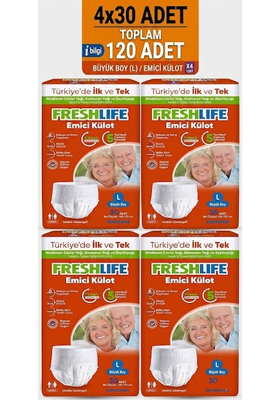 Freshlife Emici Külot Large Beden Büyük Boy Hasta Bezi 120 Adet 4x30 Paket L