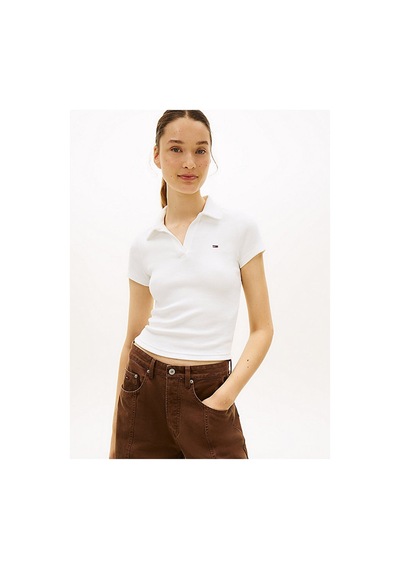 Tommy Hilfiger Kadın Tjw Slim Rib Polo T-shirt-16410 Ekru Tommy Hilfiger Kadın Tjw Slim Rib Polo T-shirt-16410 Ekru