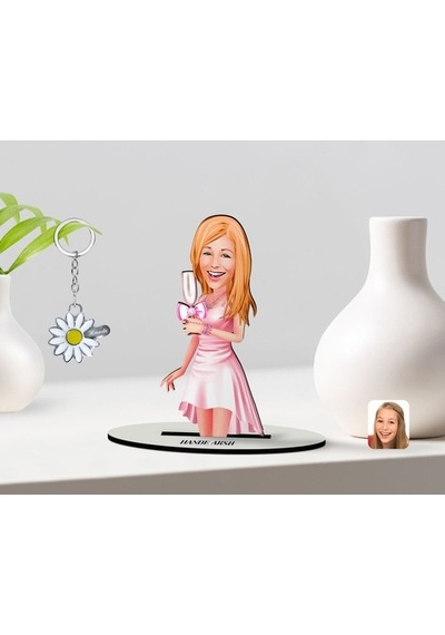 Kişiye Özel Kadın Karikatürlü 3D Ahşap Biblo Ve Isimli Silver Pap (473567297)