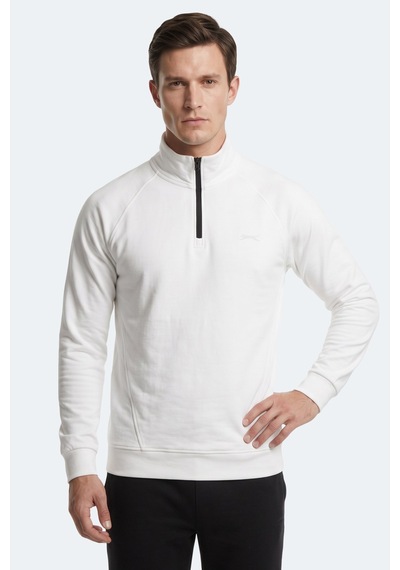 Slazenger Malika Ekru Fermuarlı Dik Yaka Erkek Sweatshirt