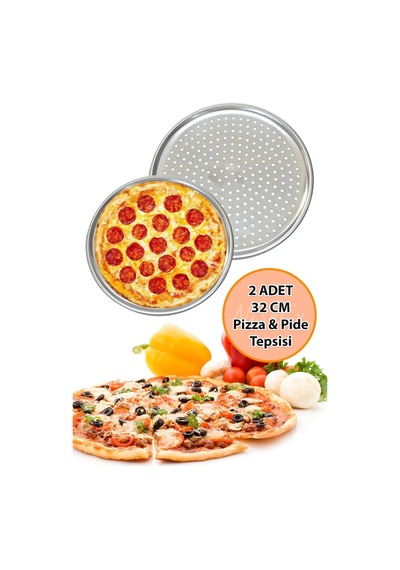 Prestij 32cm Delikli Pizza & Lahmacun Tepsisi Seti 2 Adet, Paslanmaz Çelik Renkli
