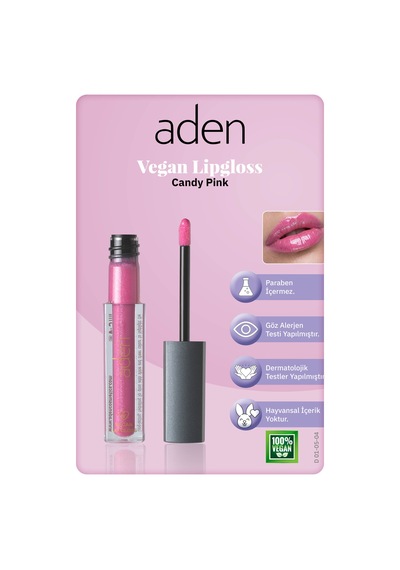Aden Vegan Lipgloss - Vegan Dudak Parlatıcısı 04 Candy Pink Şeker Pembesi Pembe