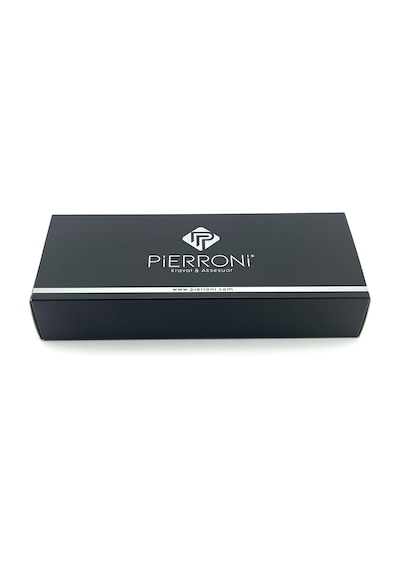 Pierroni Lacivert Kahve Desenli Mendilli Kravat P0384 Çok Renkli