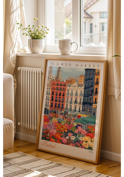 Madrid İspanya Çerçeveli Tablo Seyahat Severlere Salon Ve Ofis İçin Estetik Duvar Dekoru Travel Flower Market