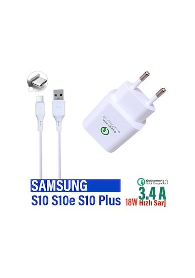 Samsung Galaxy S10 S10+ Plus S10e Uyumlu Hızlı Şarj Aleti Ve Kablosu 18w 3.4a