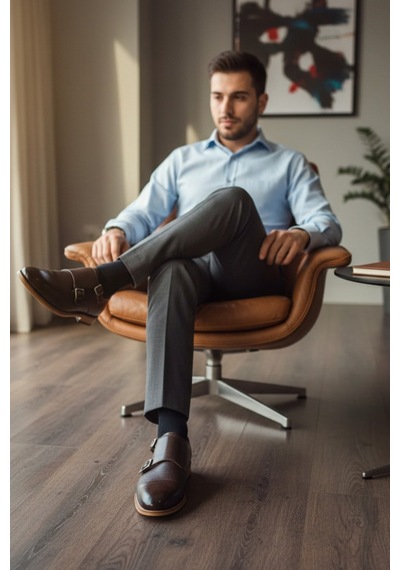 Enoch Erkek Siyah Hakiki Deri Klasik Ayakkabı Çift Tokalı Monk Strap Tasarımlı Ve Mikro Dokulu Panelli Model Kahverengi Enoch Erkek Siyah Hakiki Deri Klasik Ayakkabı Çift Tokalı Monk Strap Tasarımlı Ve Mikro Dokulu Panelli Model Kahverengi